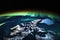 satellite view of bright northern lights spectacle