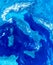 Satellite view of Italy, detail of Europe topographic map. Retouched photo Earth from space. Creative picture of frozen terrain,
