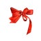 Satin bow in red. Hand-drawn watercolor illustration of a beautiful ribbon on a white insulated background. Ribbon gift