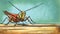 Satirical Cartoon Of A Grasshopper On Wood: A Perspective Rendering By Dustin Nguyen
