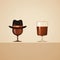 Satirical Illustrations: Two Glasses And A Hat In Flat Backgrounds