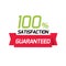 Satisfaction guarantee 100 percent vector label or badge, flat cartoon 100 quality symbol or emblem with red ribbon