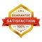 Satisfaction guaranteed badge with ribbon, stars, gold frame. 100 percent risk free, high quality.