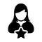 Satisfaction icon vector with star female user person profile avatar symbol for rating in a glyph pictogram