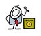 Satisfied businessman in an office suit holds the key to a bank safe. Vector illustration cartoon stickman locked money.