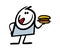 Satisfied hungry stickman with good appetite holds large sandwich with meat and sausage in hand. Vector illustration of