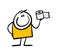 Satisfied stickman goes to the toilet and holds toilet paper for advertising. Vector illustration of a funny character