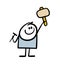The satisfied stickman raised his hand and holds a large hammer, a sledgehammer and a nail. Vector illustration of a man