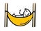 A satisfied stickman is resting, lying in a hammock shows a sign of ok. Vector illustration of relaxing guy on vacation.