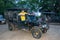 Satisfied tourists after a jeep safari. Dirty jeeps after the tour. Sri-Lanka, Unawatuna, October 31, 2019