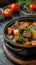 Satisfying meal Ceramic bowl filled with savory beef stew