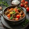 Satisfying meal Ceramic bowl filled with savory beef stew