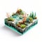 Saturated Color Fields: Miniature Sea Garden On White Paper