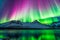 Saturated hues of the Aurora borealis cast an enchanting glow above the illuminated landscape. Generative AI