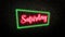 Saturday sign emblem in neon style on brick wall background