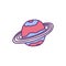 Saturn color vector doodle. Planet with rings cartoon cute icon, tiny and cute. Isolated outer space element, kid.