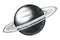 Saturn hand drawing vintage style black and white clipart isolated on white background. The sixth planet from the Sun