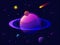 Saturn planet solar system with stars. futuristic space background. Abstract universe with big ultraviolet planet vector