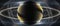 Saturn symmetric sci fi image. Sphere with dark center surrounded by lights and rings.