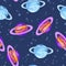 Saturn and Uranus abstract seamless space pattern background with planets with rings. Solar system planets children wallpaper