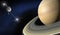 Saturn and Voyager probe, space