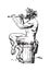 Satyr sitting on the barrel and playing the flute