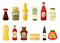 Sauce bottles isolated on white, ketchup, mustard and mayonnaise set, vector illustration