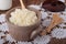 Saucepan with milk rice porridge and butter