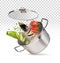 Saucepan with vegetables on a transparent