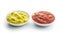 Sauces in bowl. Guacamole and tomato dip