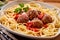 Saucy Homemade Meatballs on a Bed of Spaghetti