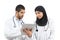 Saudi arab doctors diagnosing looking a medical history