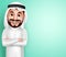 Saudi arab man vector character wearing thobe happy posing with blank space