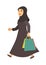 Saudi Arab Muslim woman with shopping bags vector cartoon character