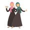 Saudi Arab Muslim women with smartphone selfie vector cartoon characters