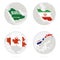 Saudi Arabia, Iran, Canada, Norway map contour and national flag in a circle