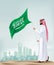 Saudi Arabia Man Holding Flag in the City