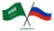 Saudi Arabia and Russia Flags Crossed And Waving Flat Style. Official Proportion. Correct Colors