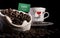 Saudi Arabian flag in a bag with coffee beans on black