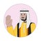 Saudi arabian man waving happy 2D line vector avatar illustration