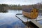 Sauna house on a lake bridge