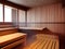 sauna interior with wooden floor, AI generated