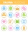 Sauna, steam bath and spa colored vector outline icon set.