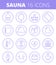 Sauna, steam bath and spa vector outline icon set.