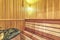 Sauna wooden heat room interior with light