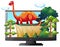 Sauropod on the computer monitor illustration