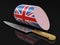 Sausage with British flag on black clipping path included