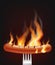 Sausage on fire Vector realistic. Menu advert concept. Dark background. 3d illustration burning food poster templates