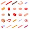 Sausage icons set, isometric style