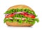 sausage, lettuce, tomato on the sandwich with sesame seeds isolated on white